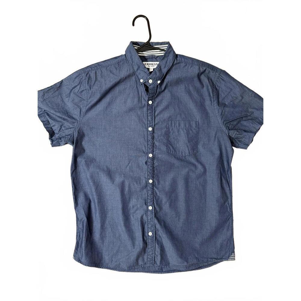 Express Soft Wash Shirt Mens XL Blue Chambray Short Sleeve Button Up Casual